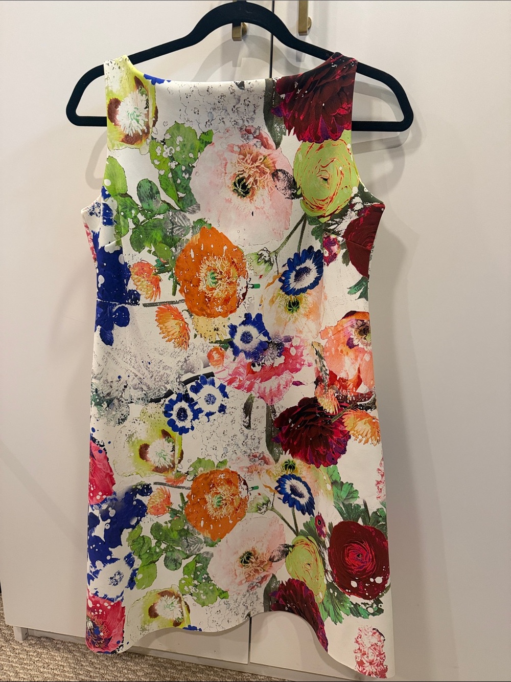 Chiara Boni White Floral Print A-Line Dress with Multi-Color Blooms